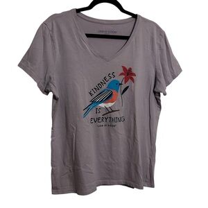 Life Is Good Kindness Bird V-neck Crusher Tee in Lavender Size L